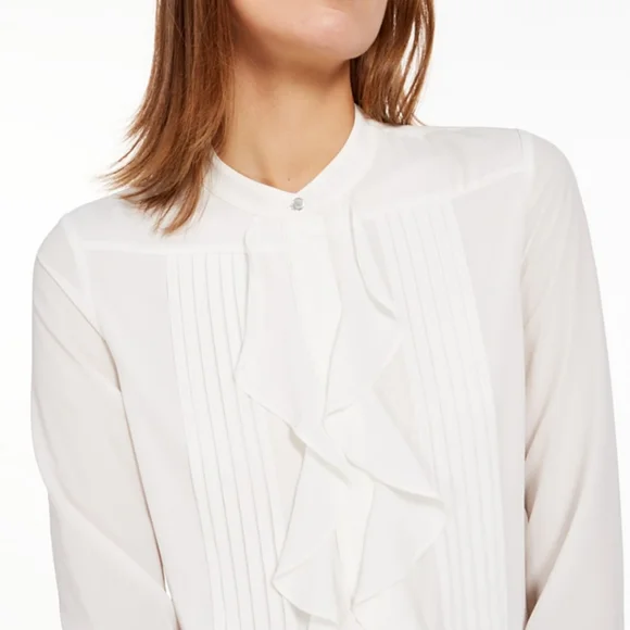 ⚡Calvin Klein Petite Ruffle Front Tuxedo Button-Up Shirt Size PM and PS - Picture 2 of 4